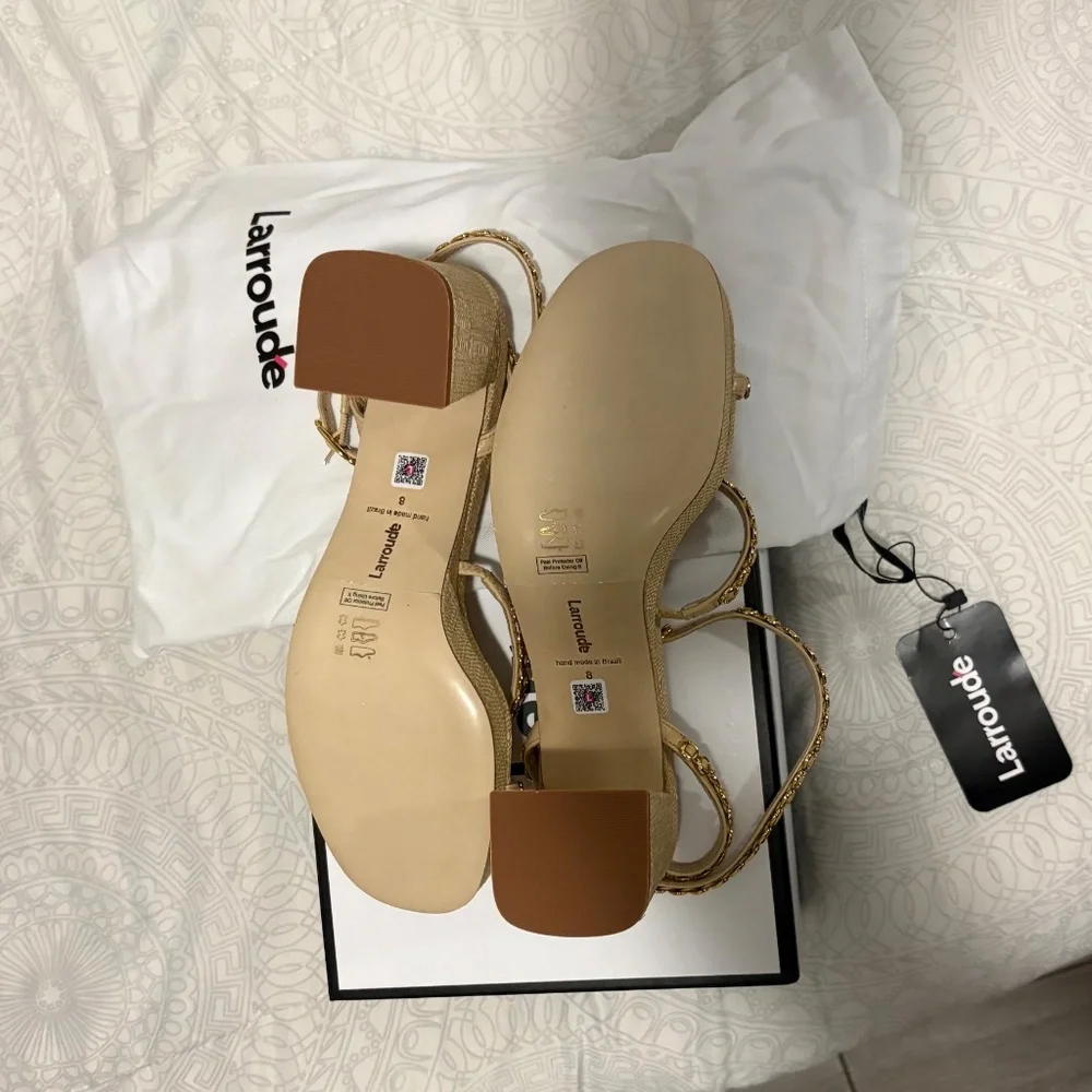 NWT in box Larroude Gio Milanina Sandal In Beige Raffia Size 8 - Picture 6 of 6